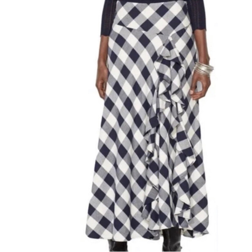 Lauren Ralph Lauren | buffalo plaid | asymmetrical | navy white | ruffle | skirt - Picture 16 of 16